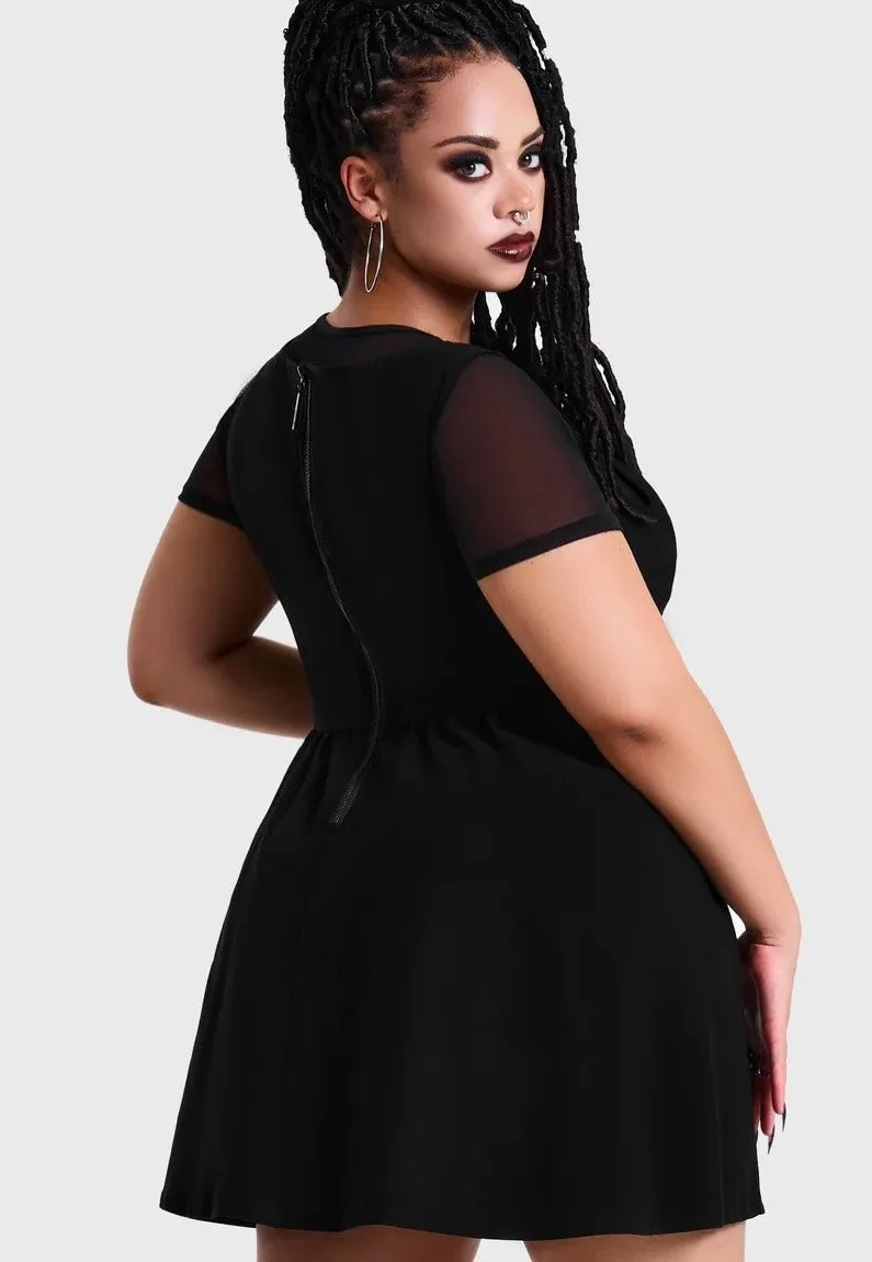 Impericon Shadow V Neck Skater Kleid Schwarz Viskose