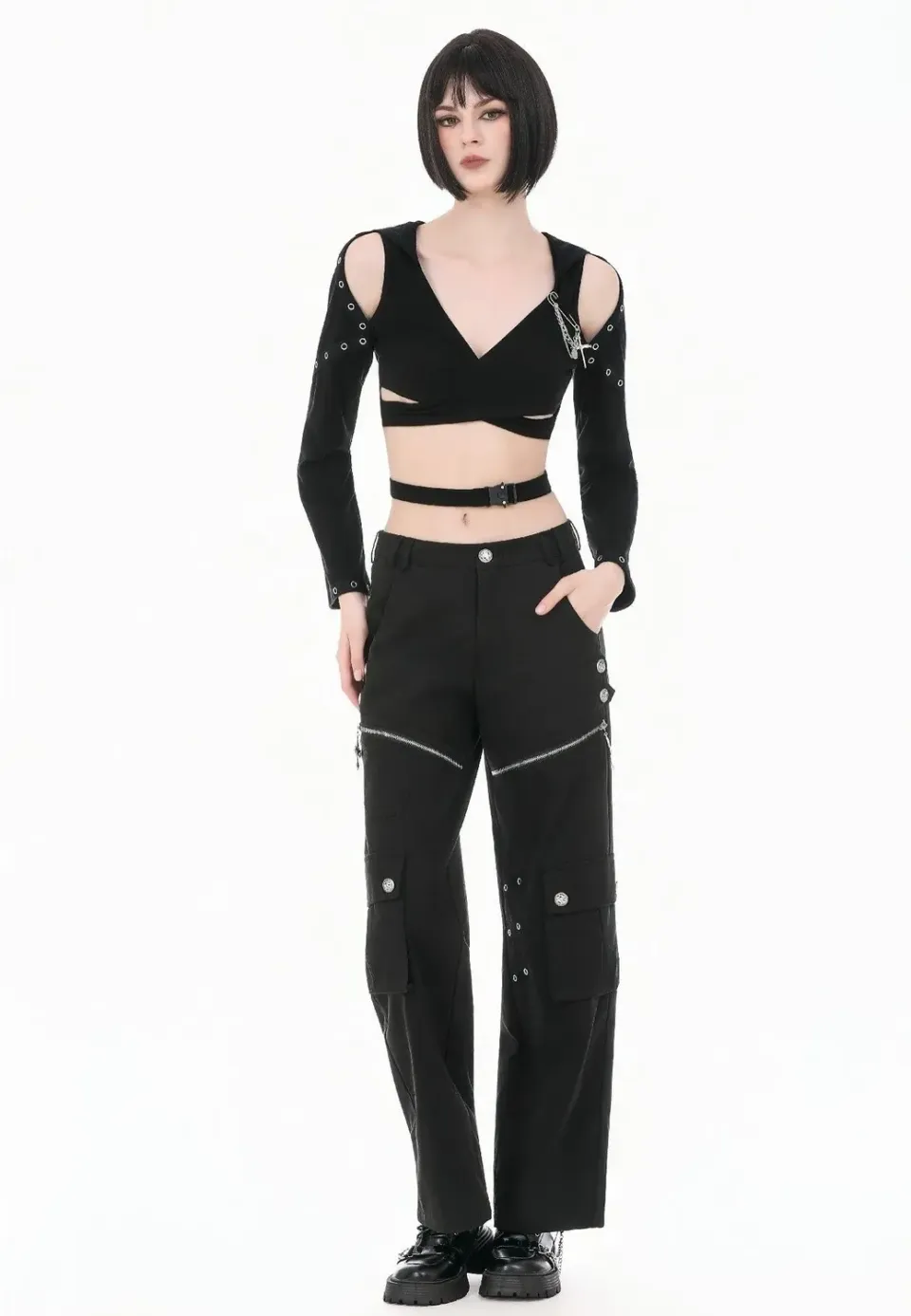 Impericon Urban Mobility Dark Techwear Multi Pocket Cross Zip Hose