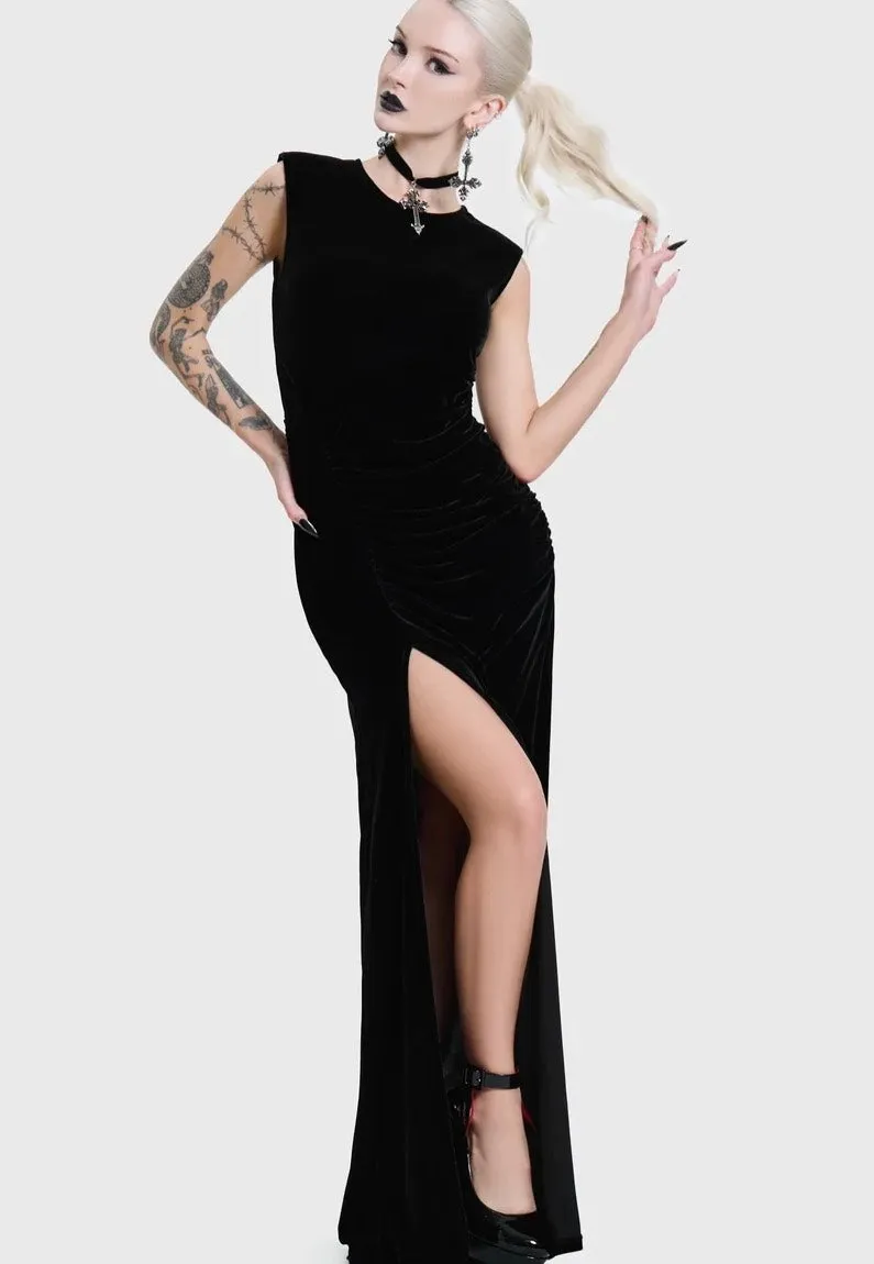Impericon Nova Velvet Knot Maxi Black Kleid schwarz