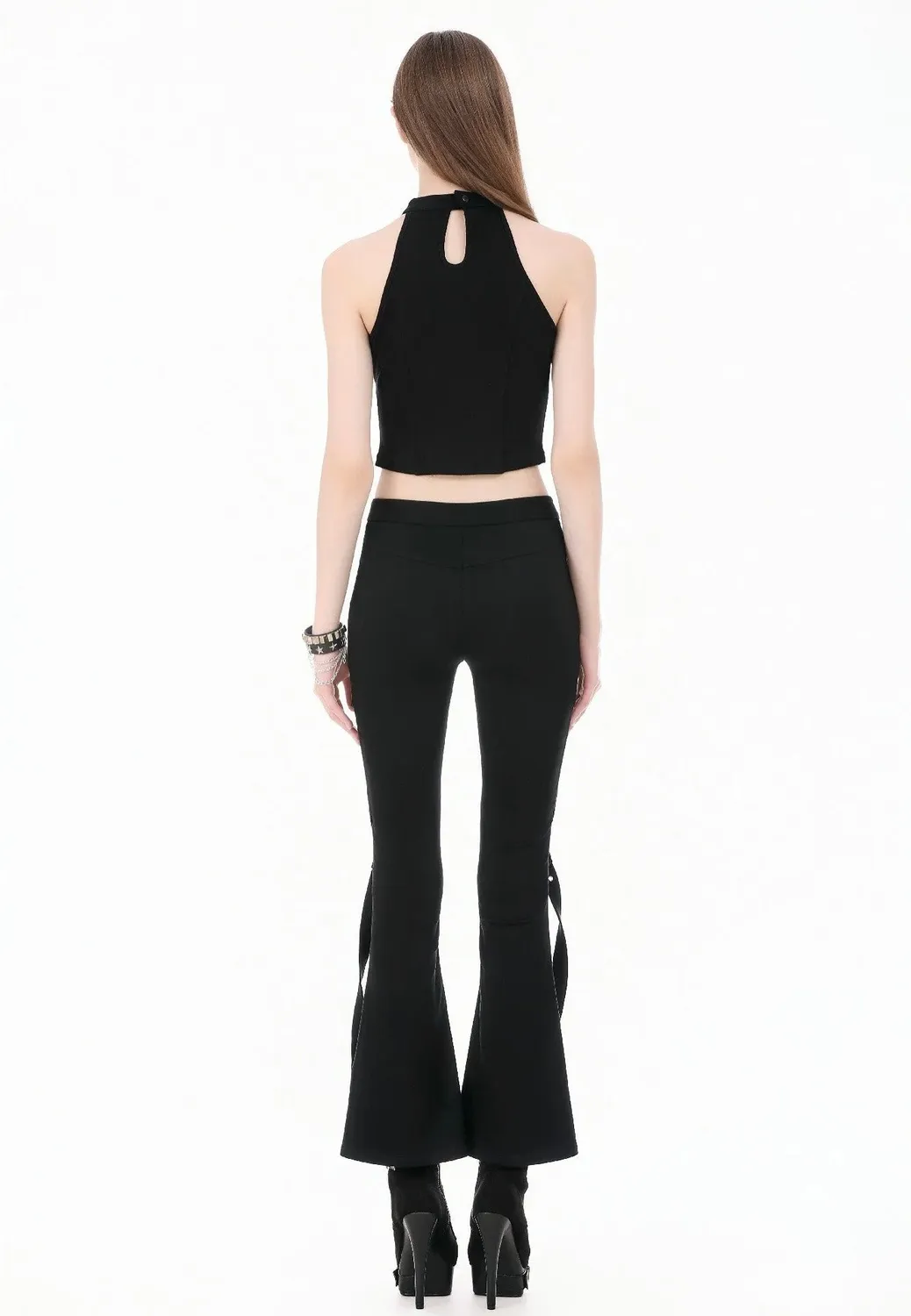 Dark Rift Mesh Patchwork Flare Hose schwarz Gothic