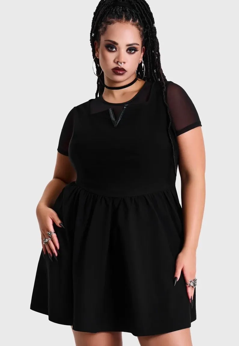 Impericon Shadow V Neck Skater Kleid Schwarz Viskose