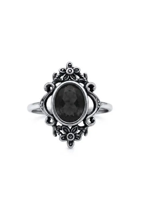 Impericon Black Flowers Ring Silber Schwarz 59 mm Metall