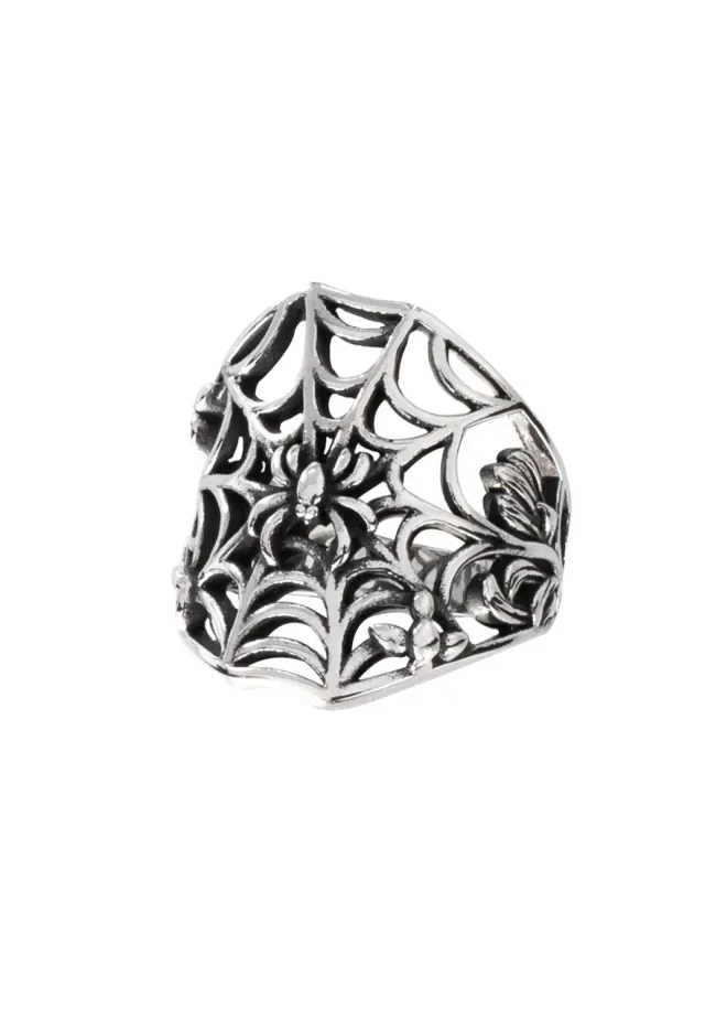 Impericon Spinnennetz Ring silber Metall Größe 56-65