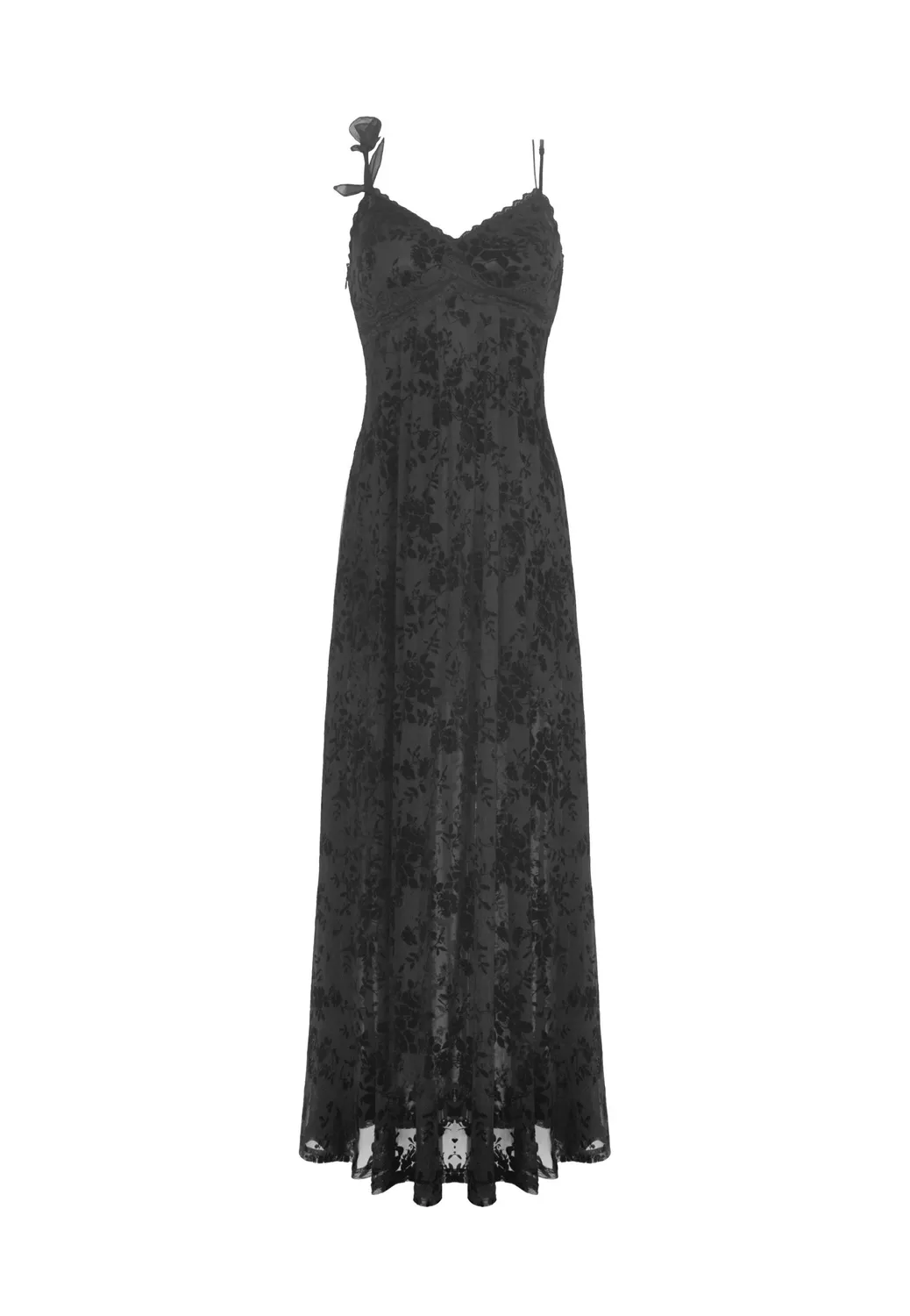 Impericon Gothic Rose Flocking Maxi Kleid schwarz Mesh