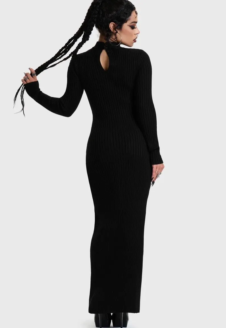 Impericon Skultra Knit Maxi Kleid Schwarz Langarm