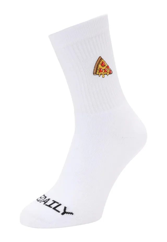 Pizza Love White Socken Weiß Größe M Baumwollmix