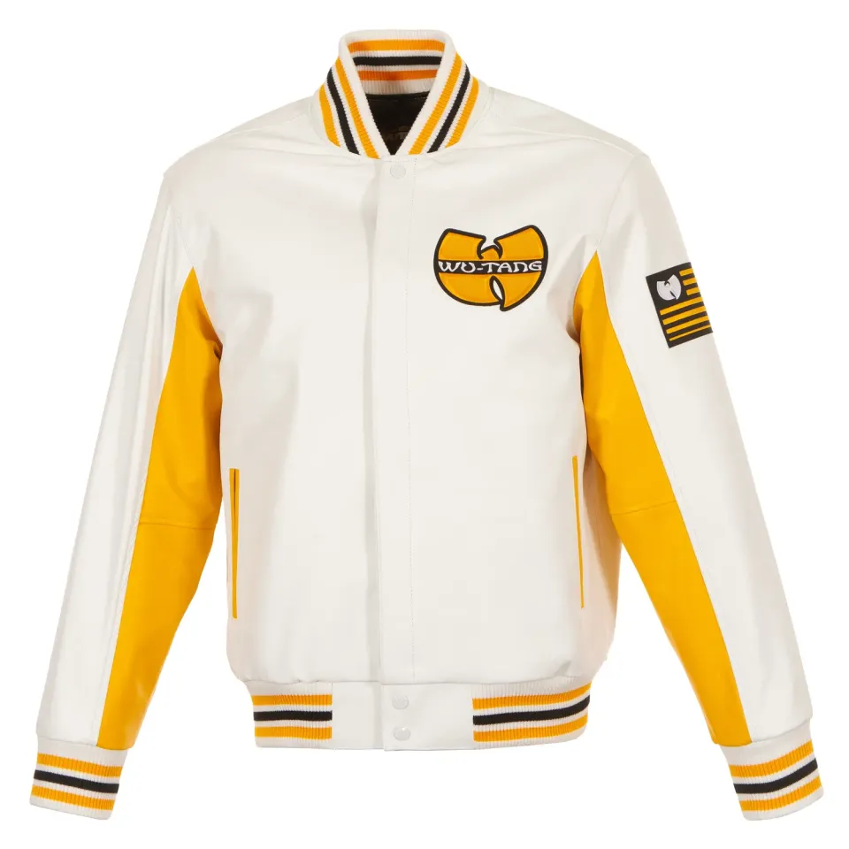 Wu-Tang Classic Logo Varsity White Yellow Jacke Leder