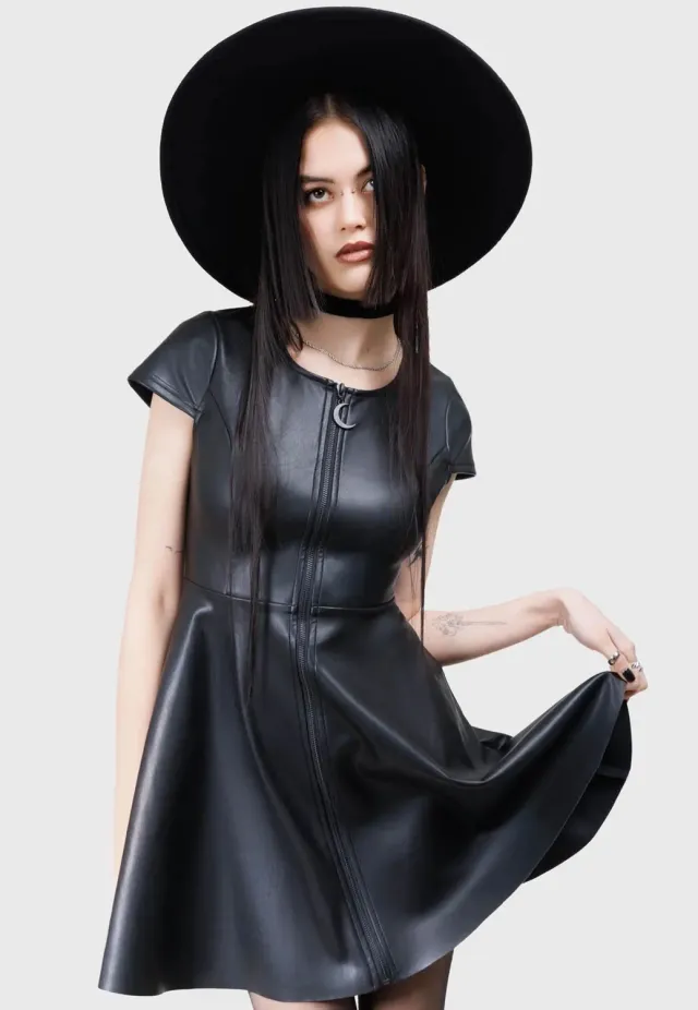 Impericon Dark Whisper Kleid Schwarz Kunstleder Mini