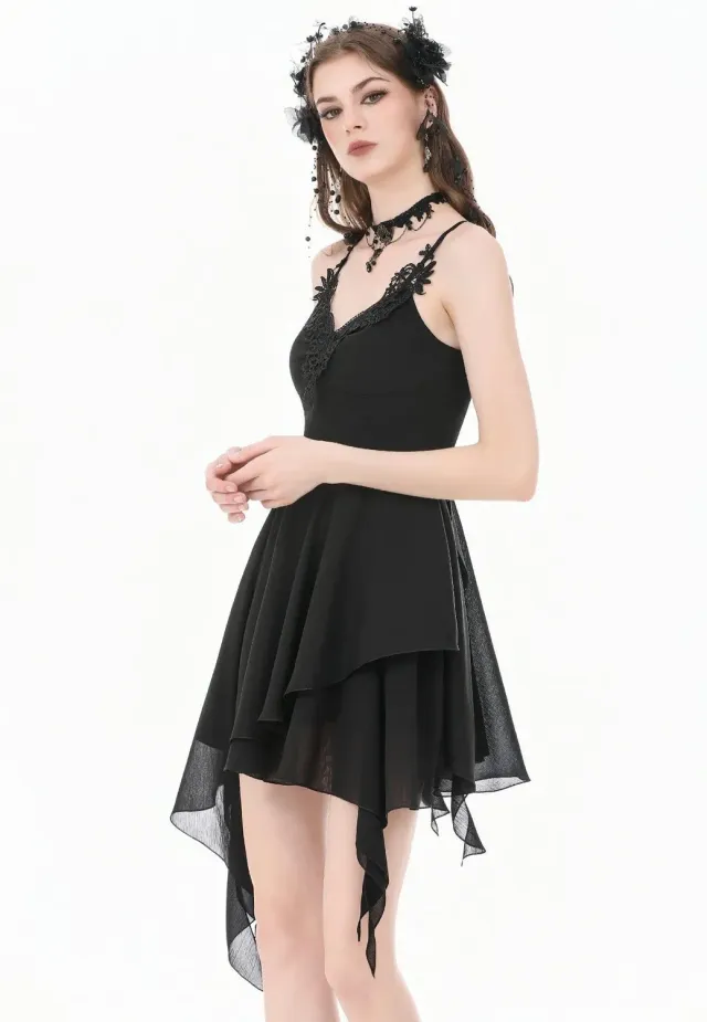 Impericon Goth V-Neck Lace Embroidery Kleid schwarz