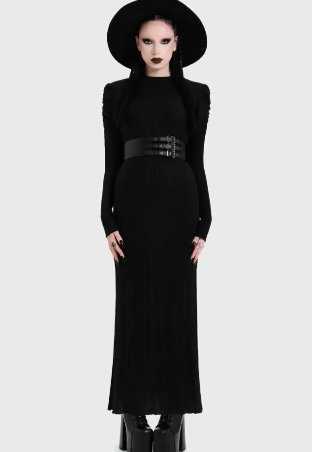 Impericon Noir Back Cut Out Maxi Black Kleid Schwarz Langarm