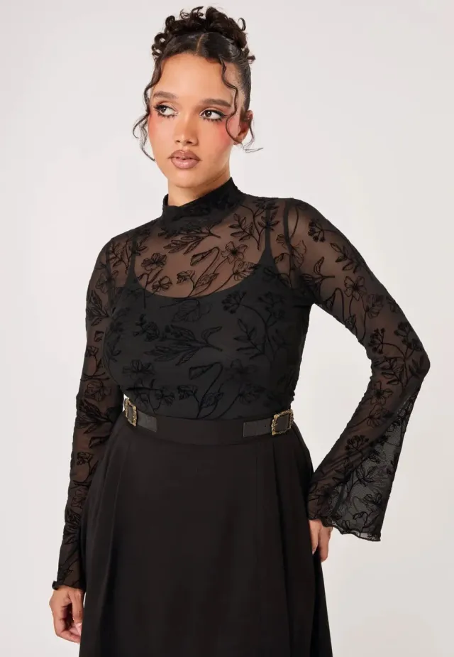 Impericon Wildflower Black Top Spitze schwarz Langarm