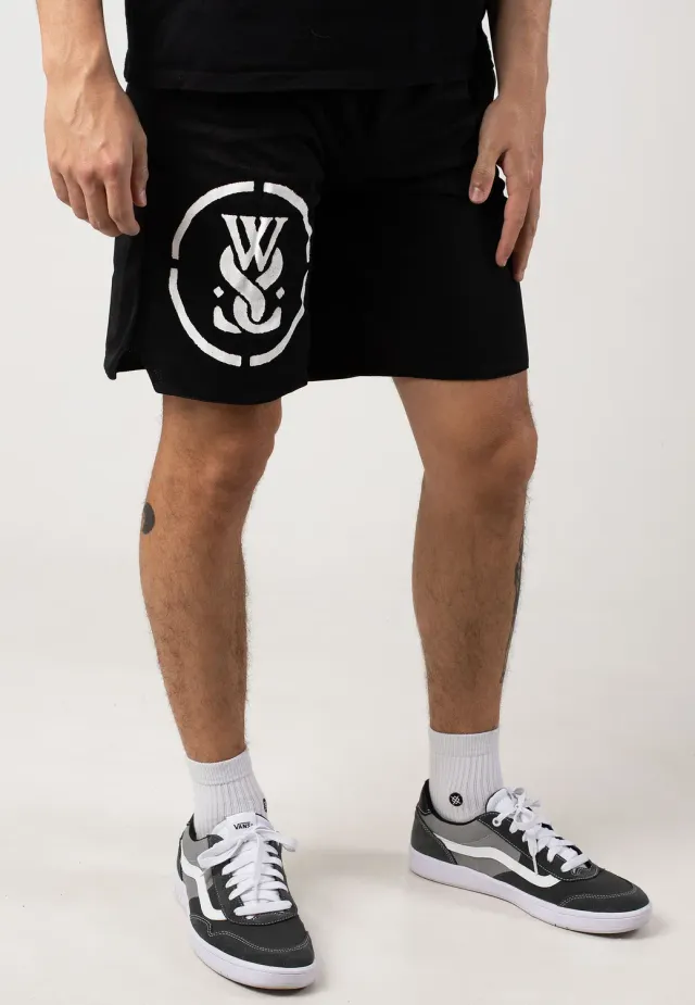 Impericon Stencil Circle Logo Shorts Schwarz Mesh