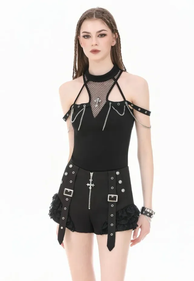 Impericon Night Ban Punk Shorts Schwarz Nylon