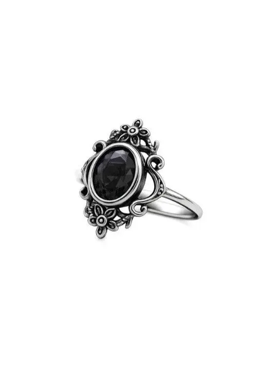 Impericon Black Flowers Ring Silber Schwarz 59 mm Metall