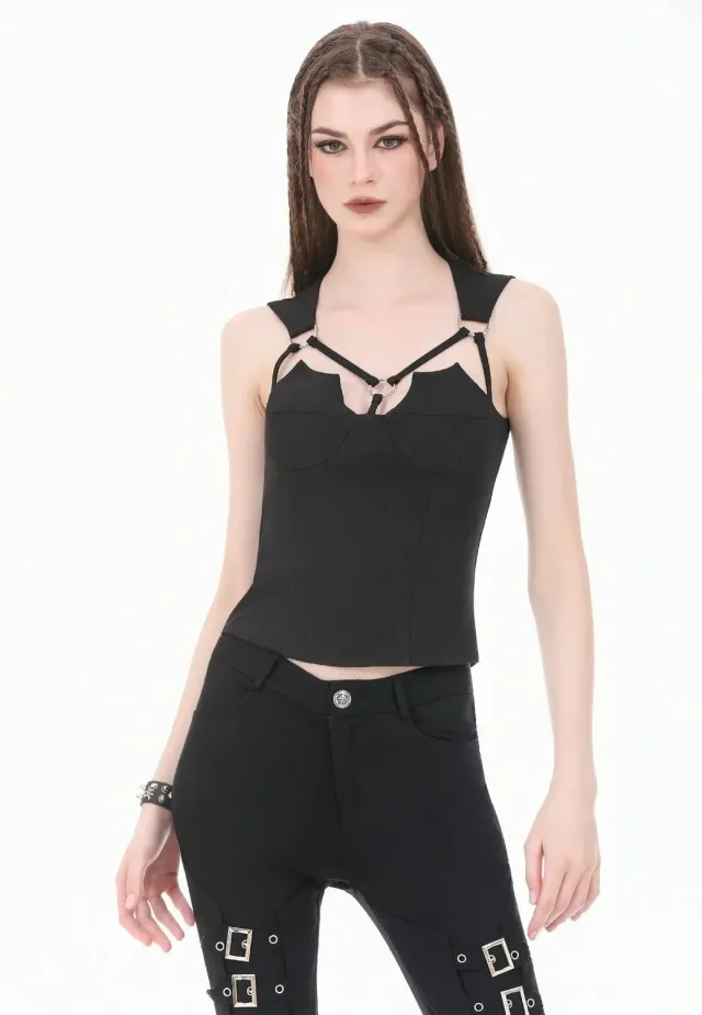 Impericon Dark Functional Style Metal Ring Strap Top