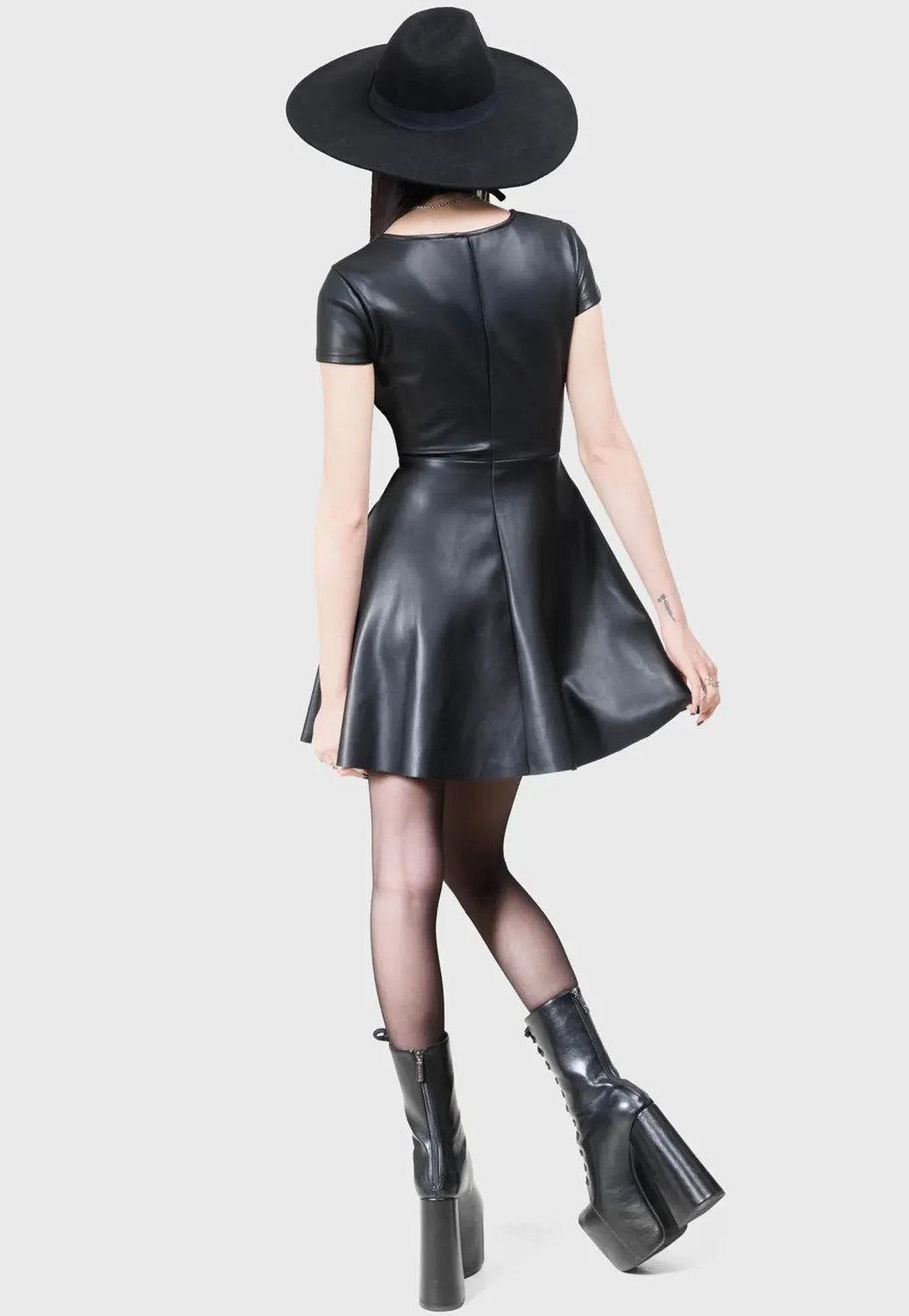 Impericon Dark Whisper Kleid Schwarz Kunstleder Mini