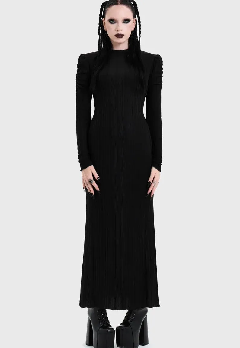 Impericon Noir Back Cut Out Maxi Black Kleid Schwarz Langarm