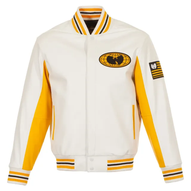 Wu-Tang WU World Logo Varsity Jacke Leder weiß