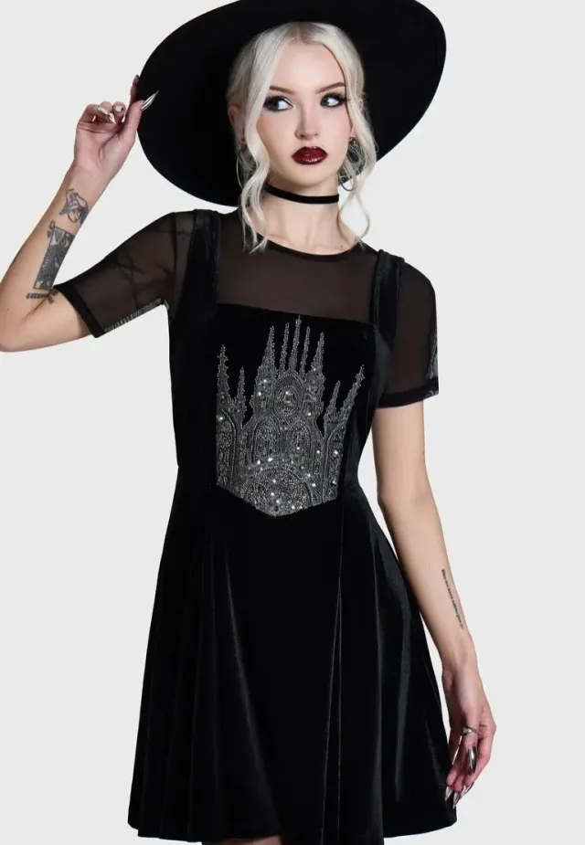 Impericon Cathedra Corset Mini Multi Kleid Samt schwarz