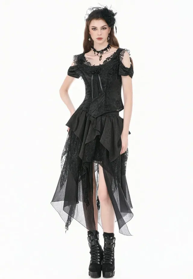 Impericon Gothic Ruffled High-Low Rock Schwarz Mesh