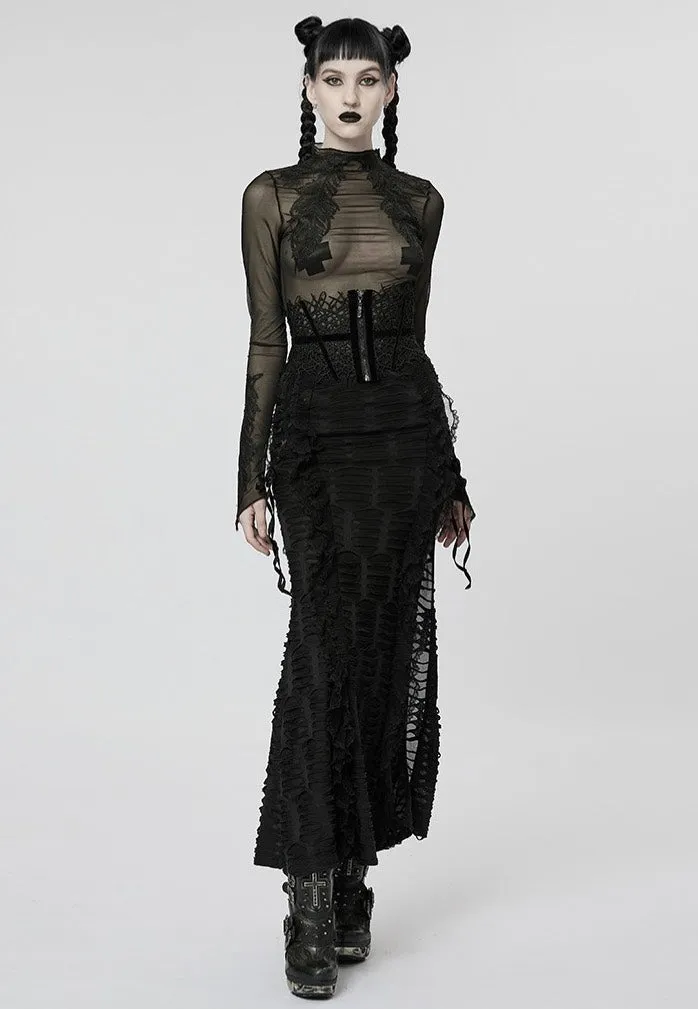 Impericon Melinda Sheer Mesh Turtleneck Top schwarz