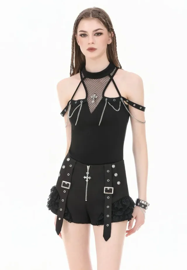 Impericon Dark Techwear Cold Shoulder Top schwarz