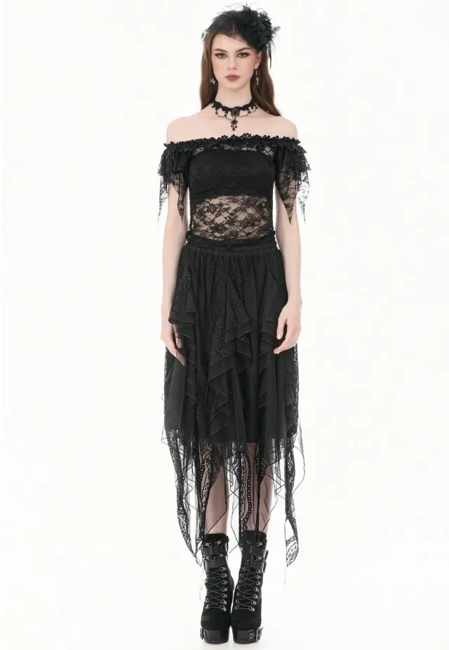 Impericon Gothic Romantic Off Shoulder Top Spitze schwarz
