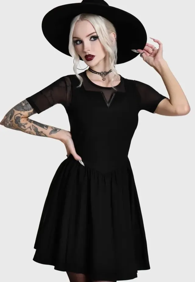 Impericon Shadow V Neck Skater Kleid Schwarz Viskose