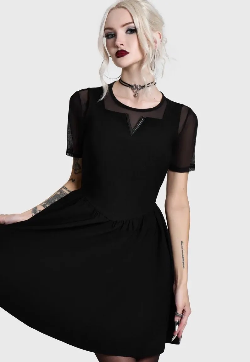 Impericon Shadow V Neck Skater Kleid Schwarz Viskose