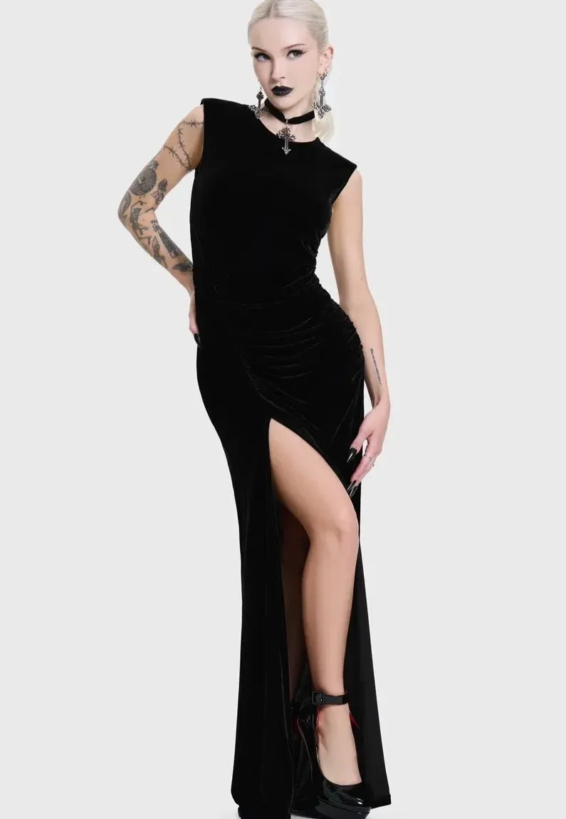 Impericon Nova Velvet Knot Maxi Black Kleid schwarz