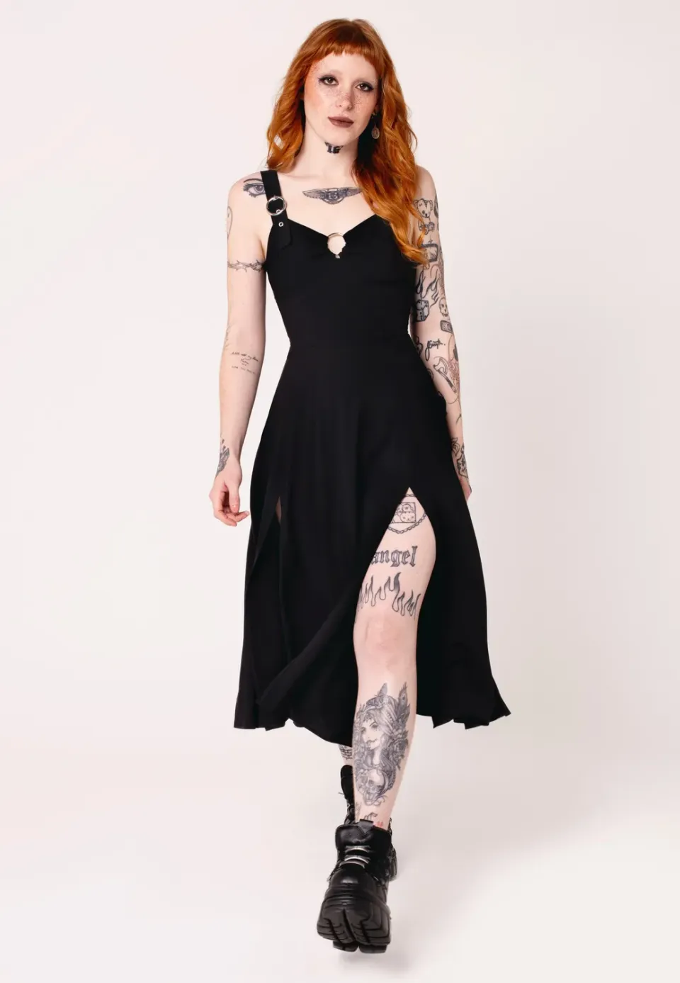 Impericon Morgana Black Kleid schwarz Midi ärmellos