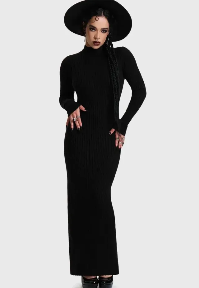 Impericon Skultra Knit Maxi Kleid Schwarz Langarm