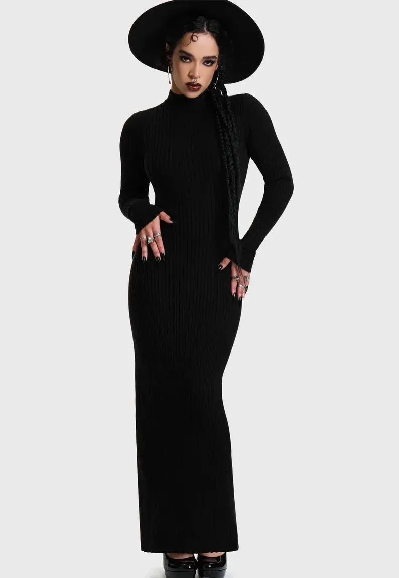 Impericon Skultra Knit Maxi Kleid Schwarz Langarm