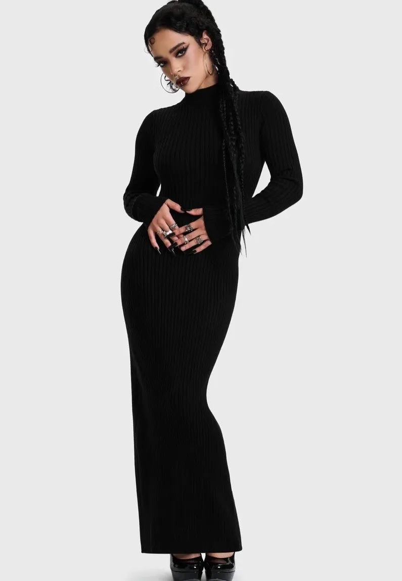 Impericon Skultra Knit Maxi Kleid Schwarz Langarm