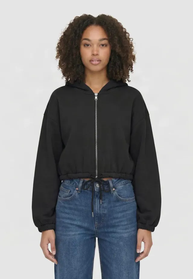 Impericon Ladies Fluffy Cropped Black Zipper Sweatjacke