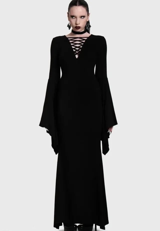 Impericon Seraphelle Maxi Black Kleid Schwarz Viskose