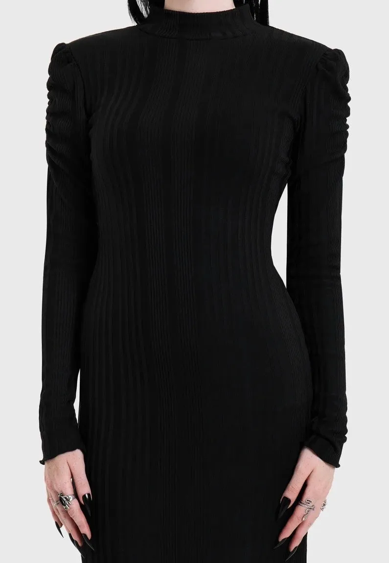 Impericon Noir Back Cut Out Maxi Black Kleid Schwarz Langarm