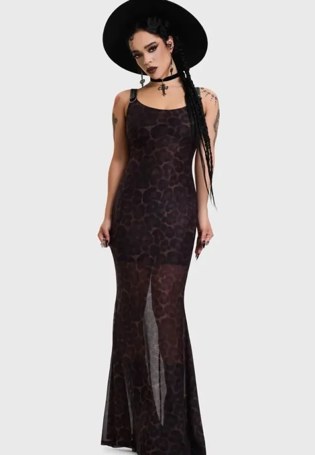 Impericon Leopard Maxi Brown Kleid Braun Mesh