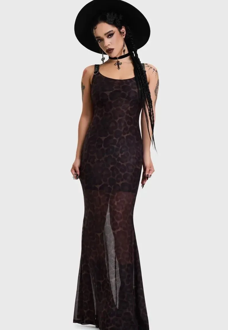 Impericon Leopard Maxi Brown Kleid Braun Mesh