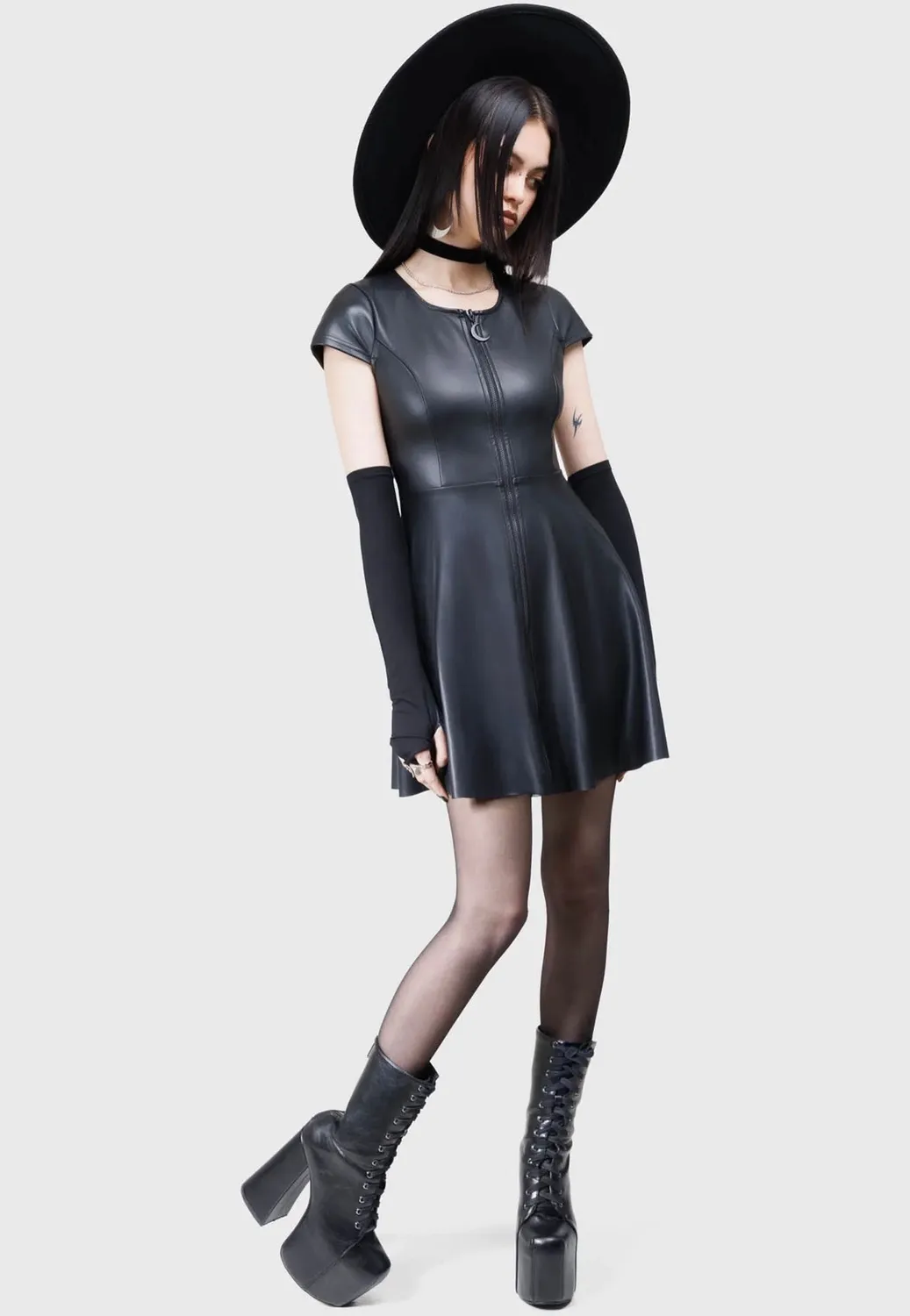 Impericon Dark Whisper Kleid Schwarz Kunstleder Mini
