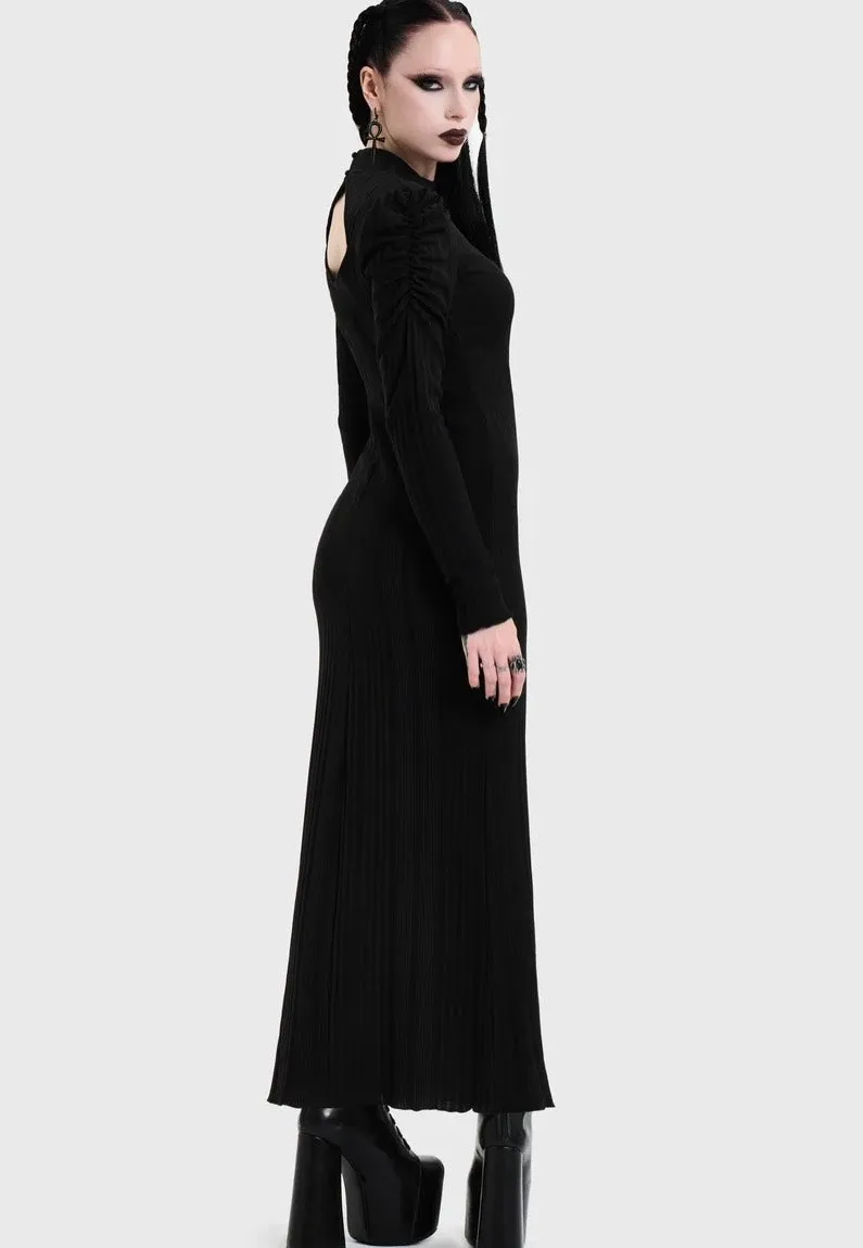 Impericon Noir Back Cut Out Maxi Black Kleid Schwarz Langarm