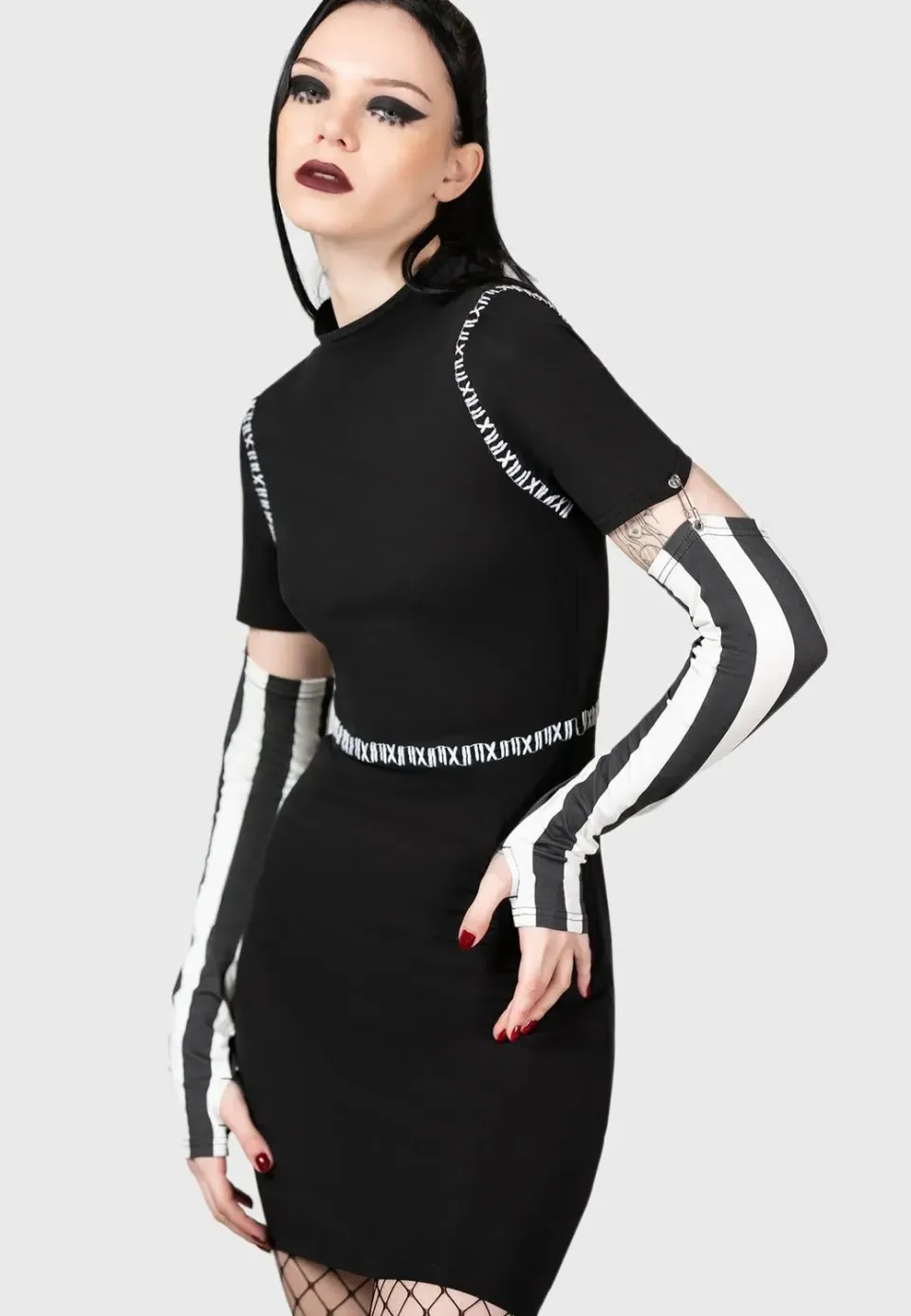Impericon Stripes And Stitches Kleid Schwarz XS-L