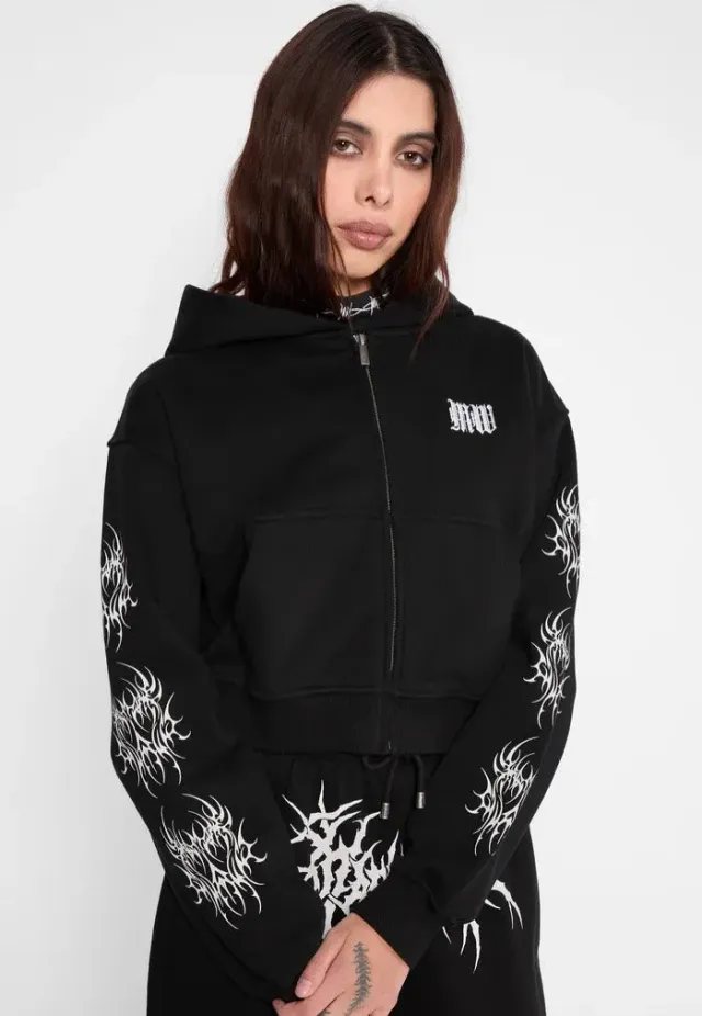 Nephilim Cropped Black Zipper Longsleeve Gothic Damen
