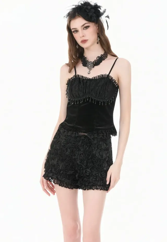 Impericon Dark Rose Gothic 3D Floral Shorts schwarz