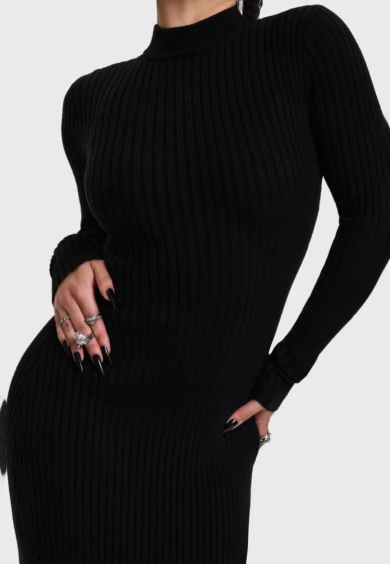 Impericon Skultra Knit Maxi Kleid Schwarz Langarm